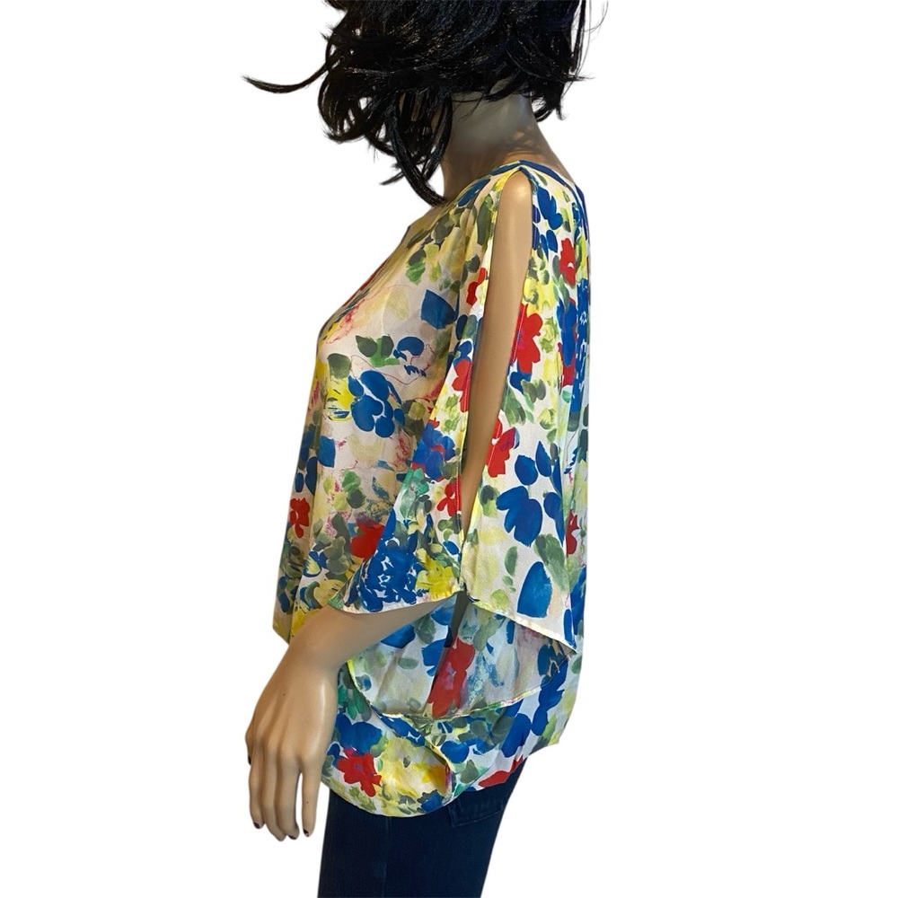 Alice+Olivia Silk Floral Blouse Top Cold Shoulder / Sleeve Cutout Sz Medium? EUC - Picture 3 of 7